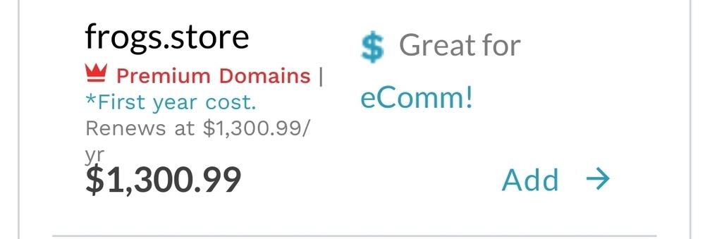 frogs.store domain selling for 1300 dollars