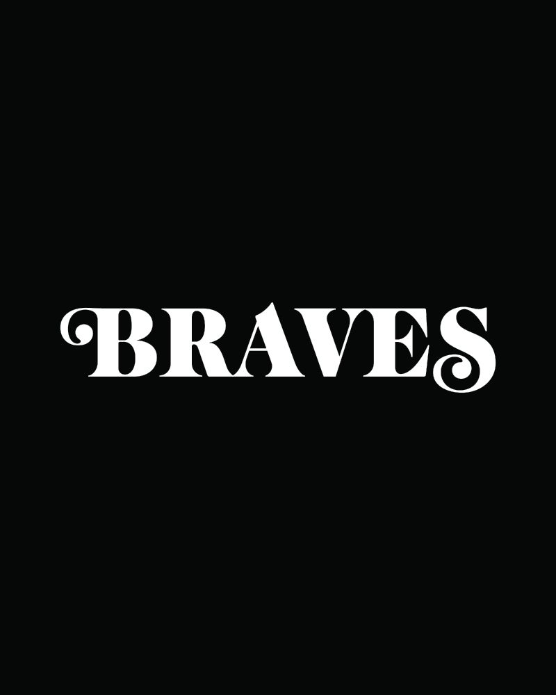 Graphic of Atlanta Braves text logo in the style of the show Atlanta on a black background