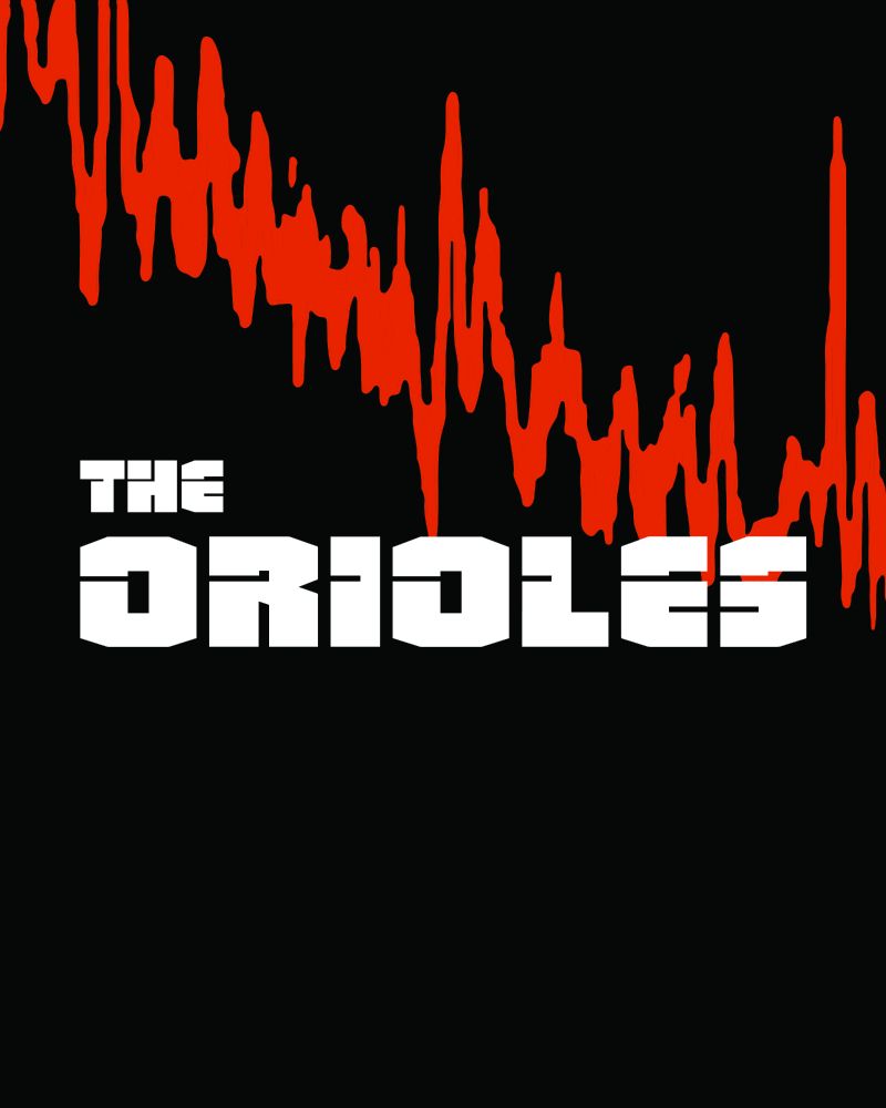 TV show "The Wire" crossover logo with the Baltimore Orioles, including wire tap graphic in background.