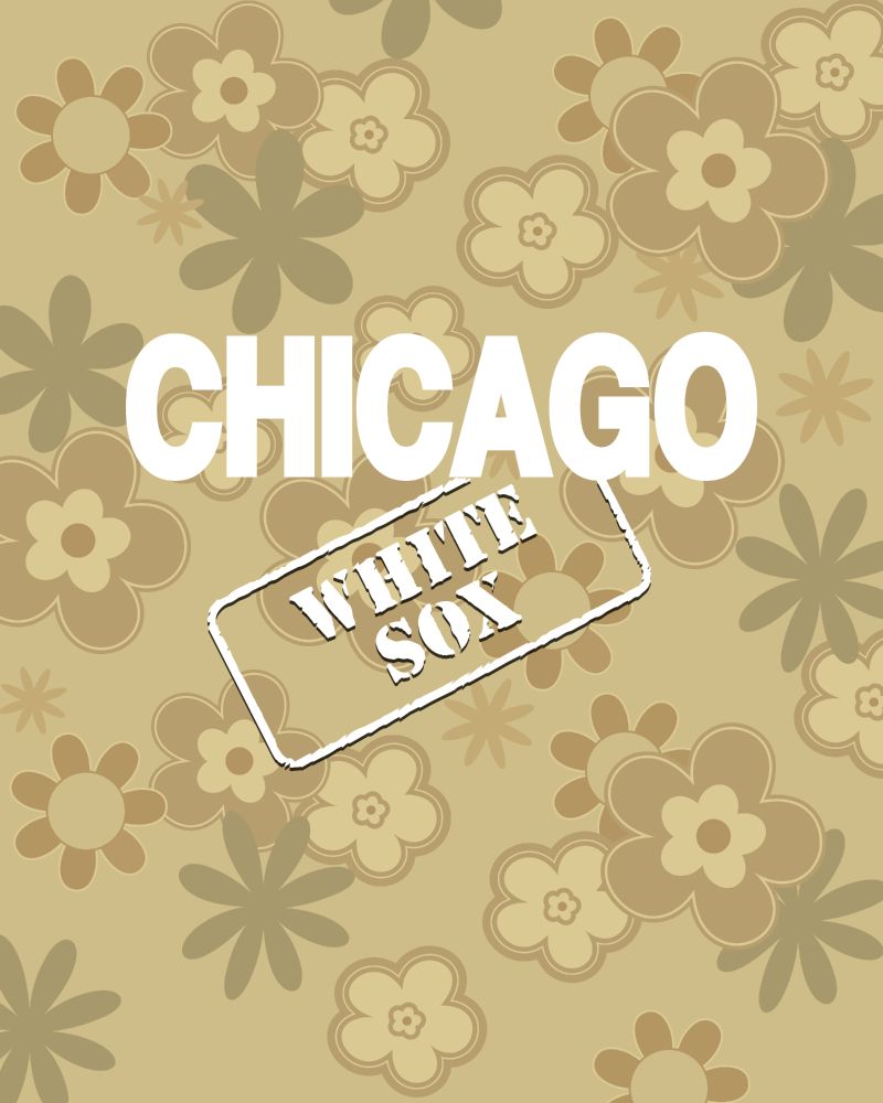 "Chicago White Sox" on a tan floral patterned background