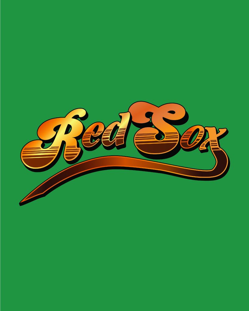 Graphic of the Boston Red Sox text logo in the style of the TV show Cheers on a green background