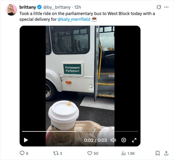 @by__brittany

"Took a little ride on the parliamentary bus to West Block today with a special delivery for Katy Merrifield"