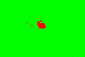 an image of a red rabbit against a green background, except some of the scanlines are off for unknown reasons