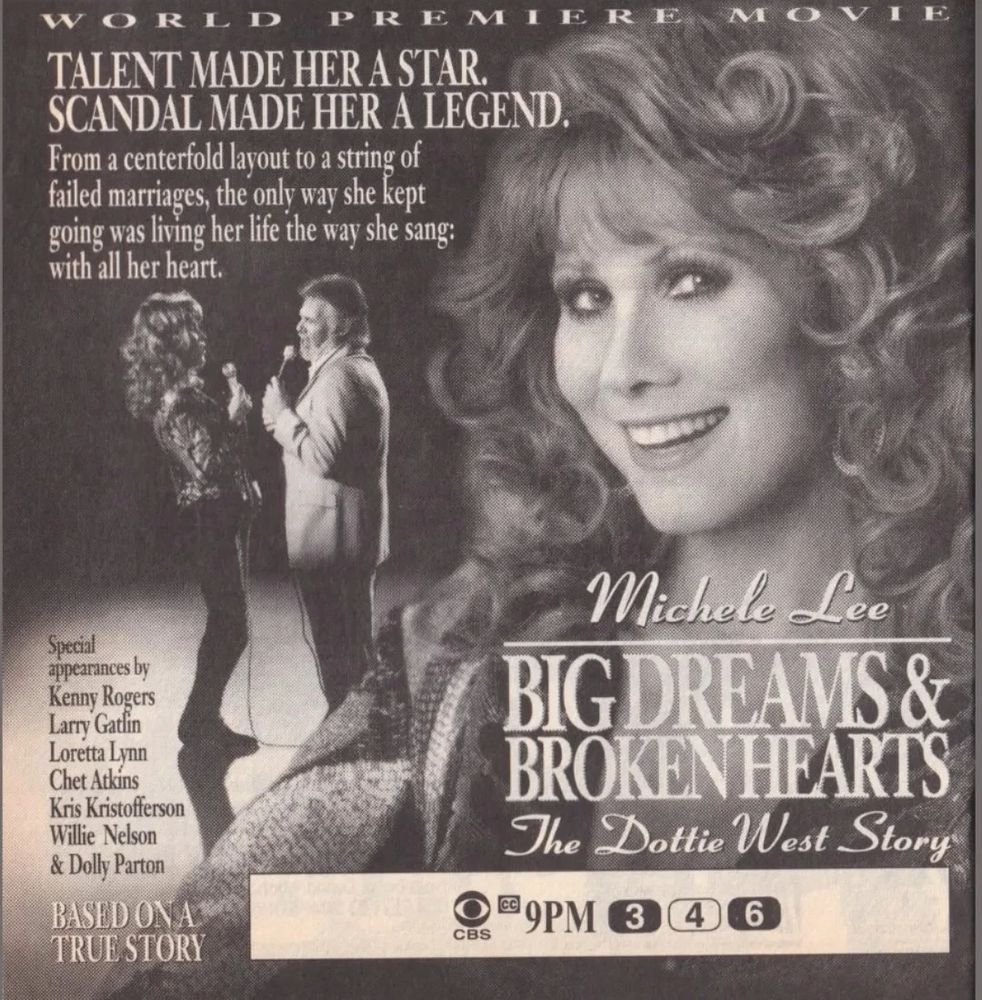 Advertisement from TV Guides magazine for the 1995 telemovie Big Dreams and Broken Hearts, starring Michele Lee.