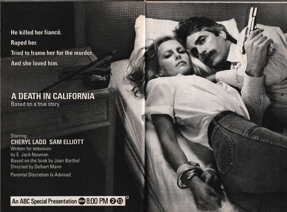 Print advertisement for the miniseries A DEATH IN CALIFORNIA, May 12, 1985.