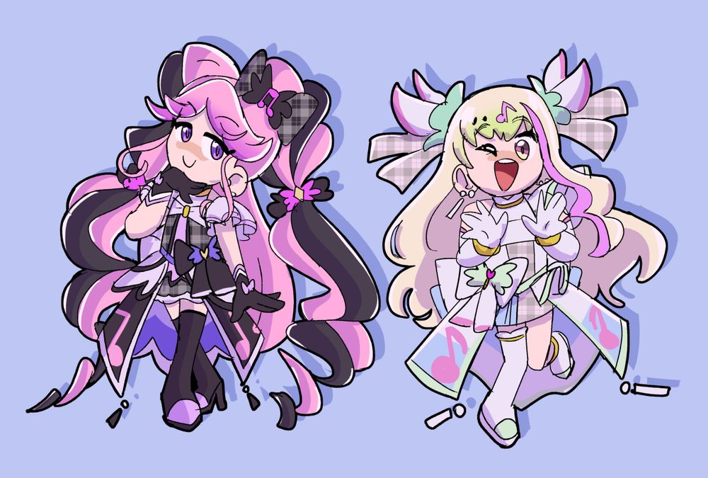 digital art of cure kiss and cure zukyoon from kimi to idol precure in a chibi style