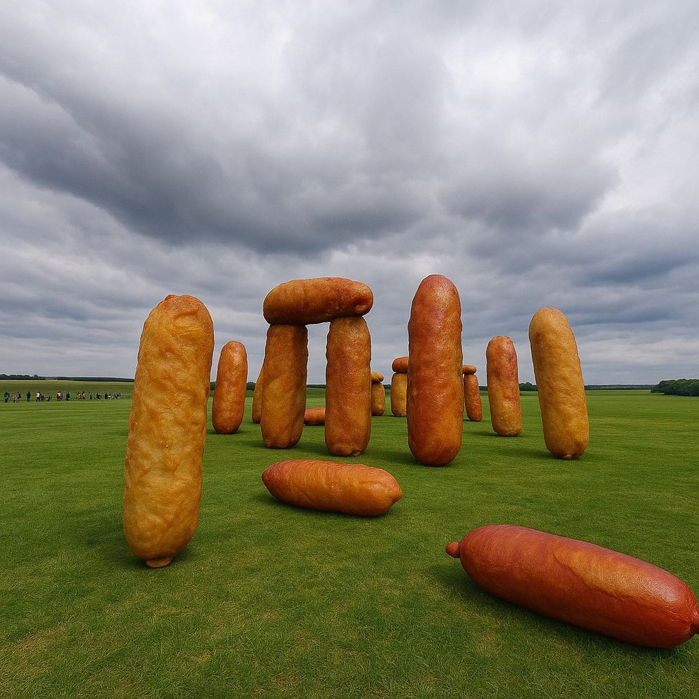 Stonehenge with battered sausages in place of the stones 