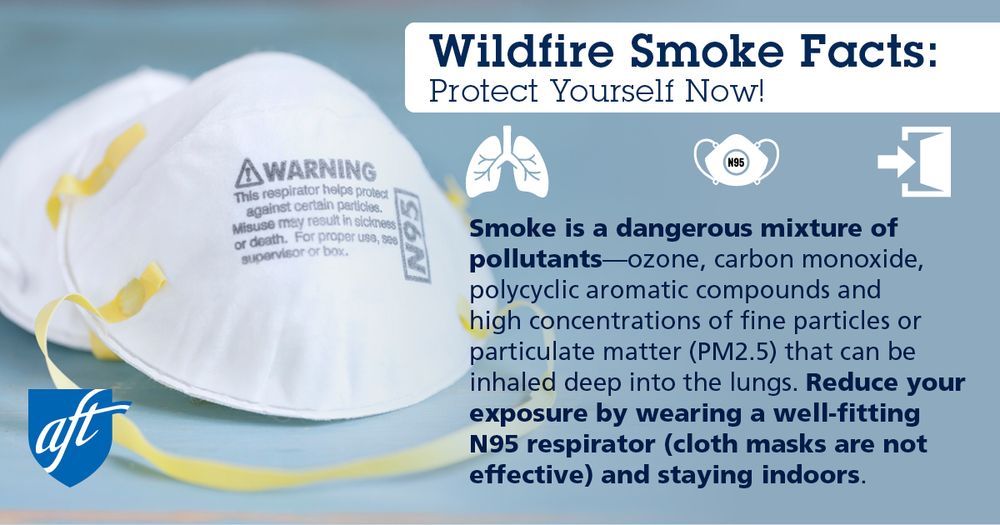 Smoke is a dangerous mixture of pollutants - ozone, carbon monoxide, polycyclic aromatic compounds and high concentrations of fine particles or particulate matter (PM2.5) that can be inhaled deep into the lungs. Reduce your exposure by wearing a well-fitting N95 respirator (cloth masks are not effective) and staying indoors.