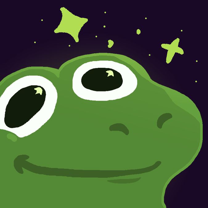 i drew a happy lil cartoon frog with green sparkles