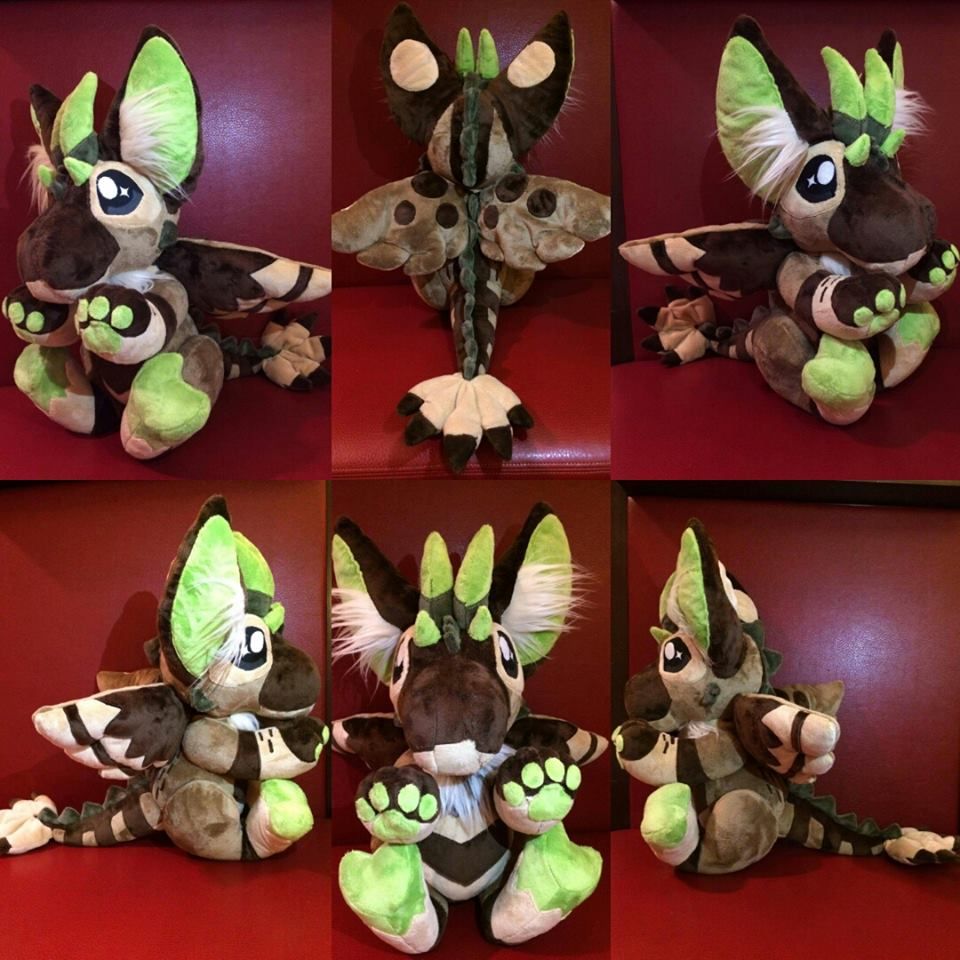 brown, tan, and green Dutch Angel Dragon plush by Wonderland Arts