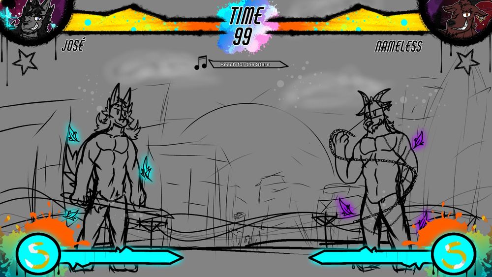 Same mockup, now with a colorful, graffiti styled UI