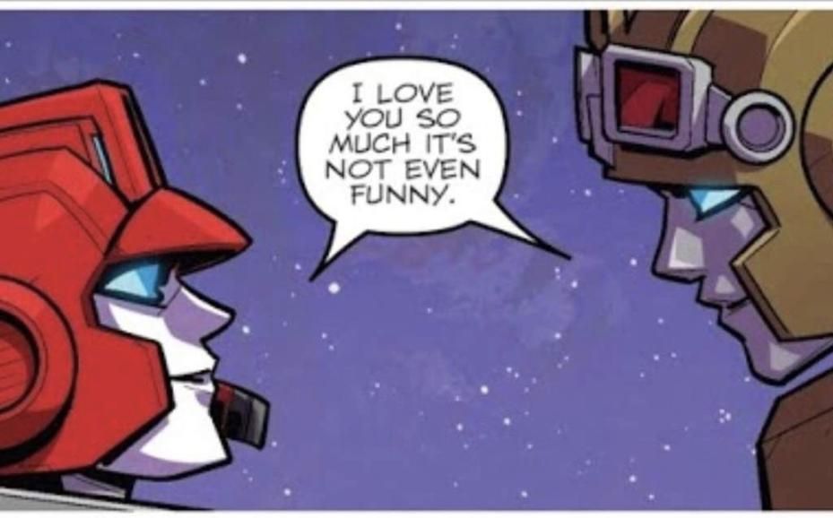 Lug (on the left) and Anode (on the right) looking each other in the eyes and saying "I love you so much its not even funny."