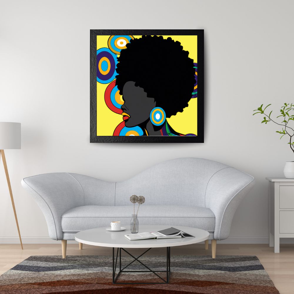 The minimalist design allows the intricate lines and vivid hues to shine, making it a captivating focal point in any space. Perfect for modern, eclectic, or Afrocentric decor, this piece celebrates the richness of culture and the power of simplicity. 