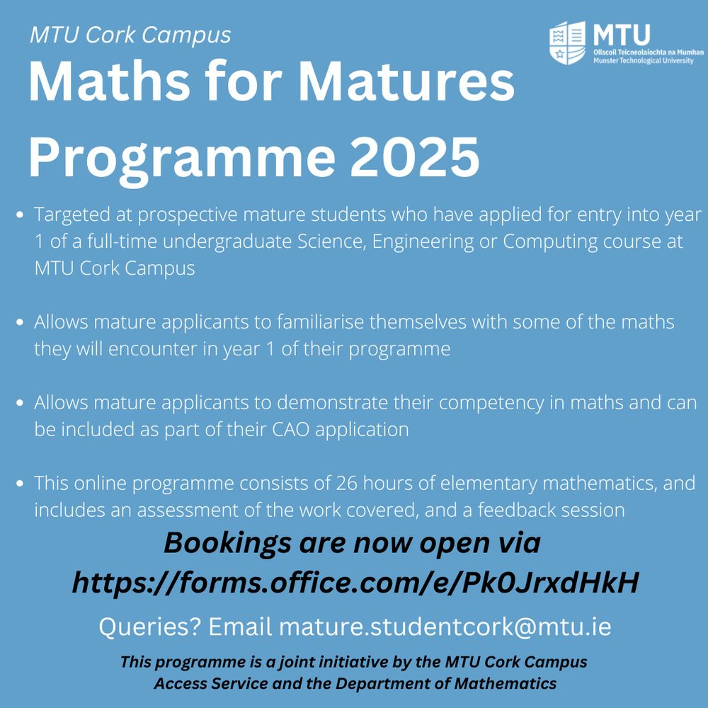 Flyer for MTU Maths for Mature Programme 