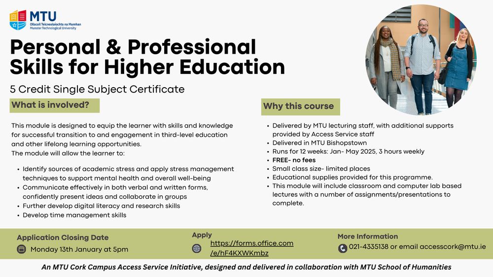Flyer for the new MTU 5-credit certificate, Personal and Professional Skills for Higher Education