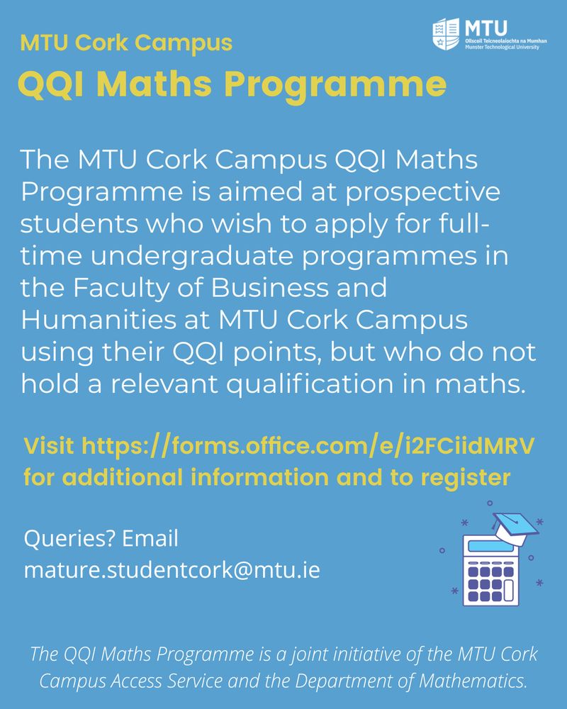 Flyer for the MTU Cork Campus QQI Maths Programme 