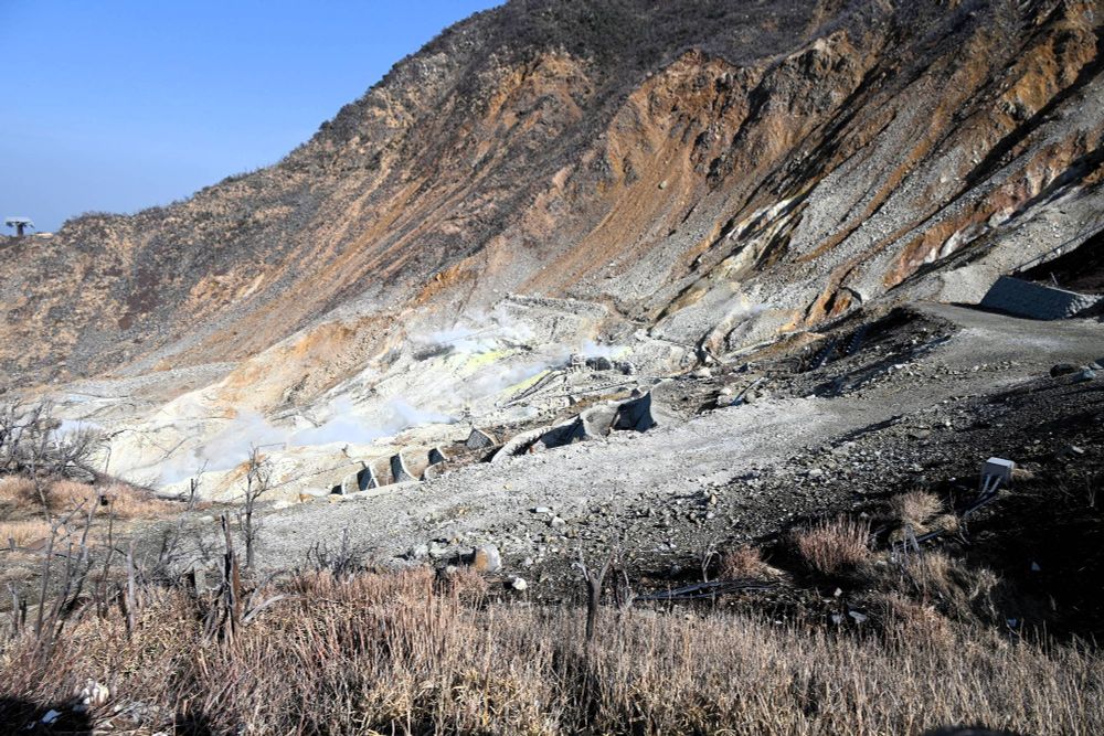 Steaming vents on mountain side