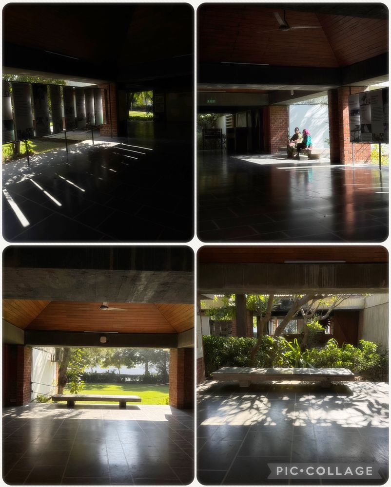 A poem about Sabarmati Ashram-
Where light plays with dark
Wind plays with leaves
The ripples of Sabarmati
a soft murmur.
Students descend from a bus, 
run through the corridors. 
Bachchon, look at the Mahatma, 
the teacher shouts.
The behenji’s sweep the gathered dust with long handled mop,
History remains. 

