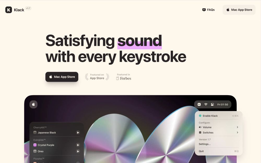 klack macos website screenshot