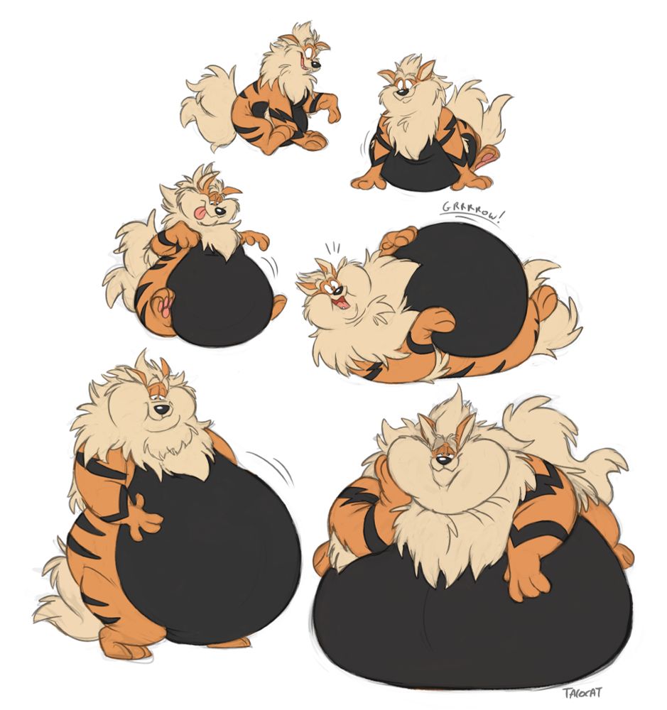 a growth sequence featuring Arcanine getting gradually bigger and bigger in each image 