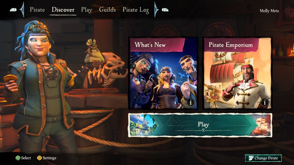 The menu of Sea of Thieves shows the News with a picture of a pirate looking just like Molly. 