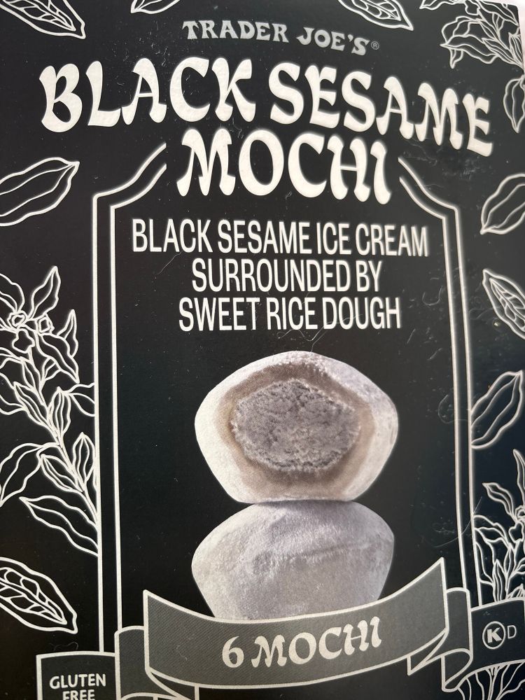 A box of black sesame mochi ice cream from 
Trader Joe’s 
