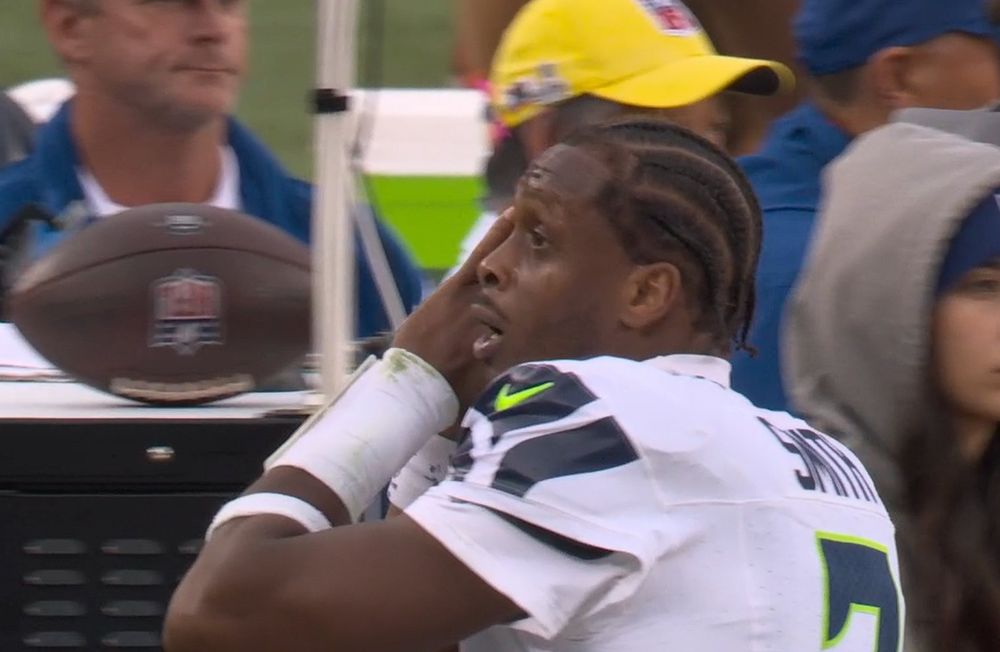 Screenshot of geno smith doing the Steph night night celebration 