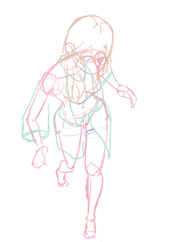 デジタルで下書き。
パーツ毎に色を分けないと全てがわからなくなるのでいっつもこう。