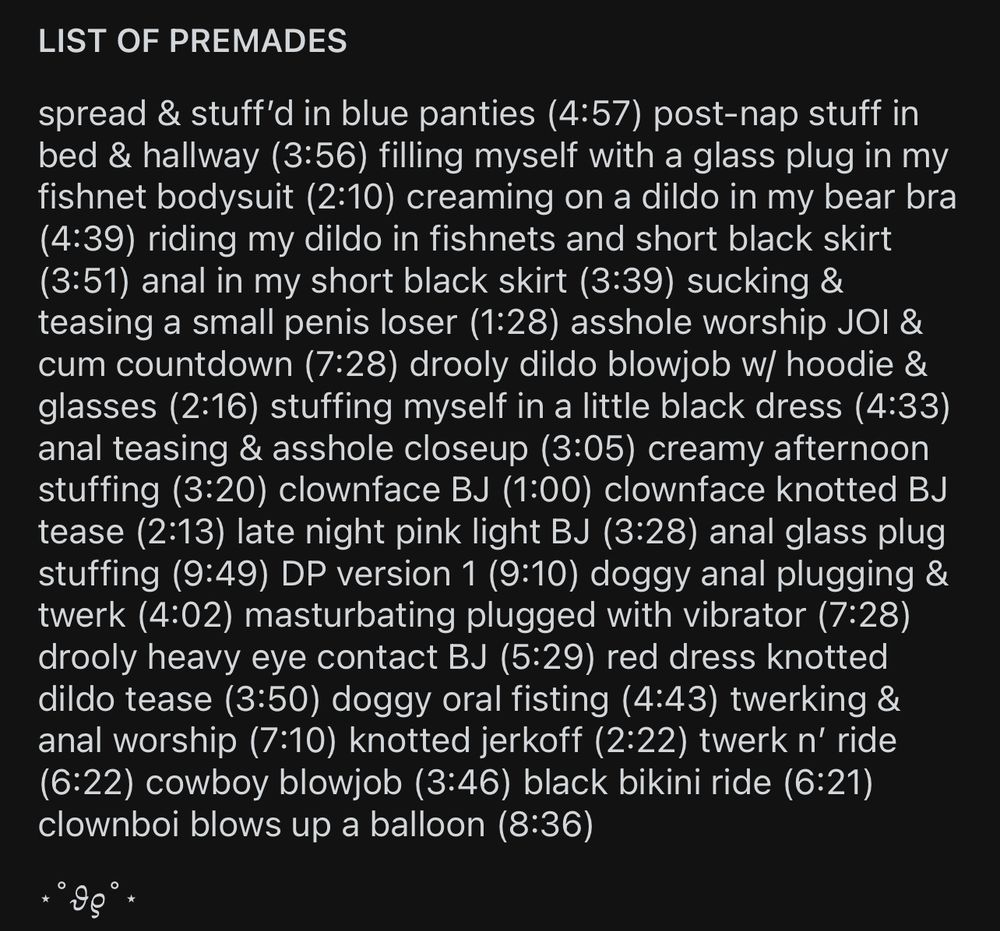 a full list of 29 premade videos i have!