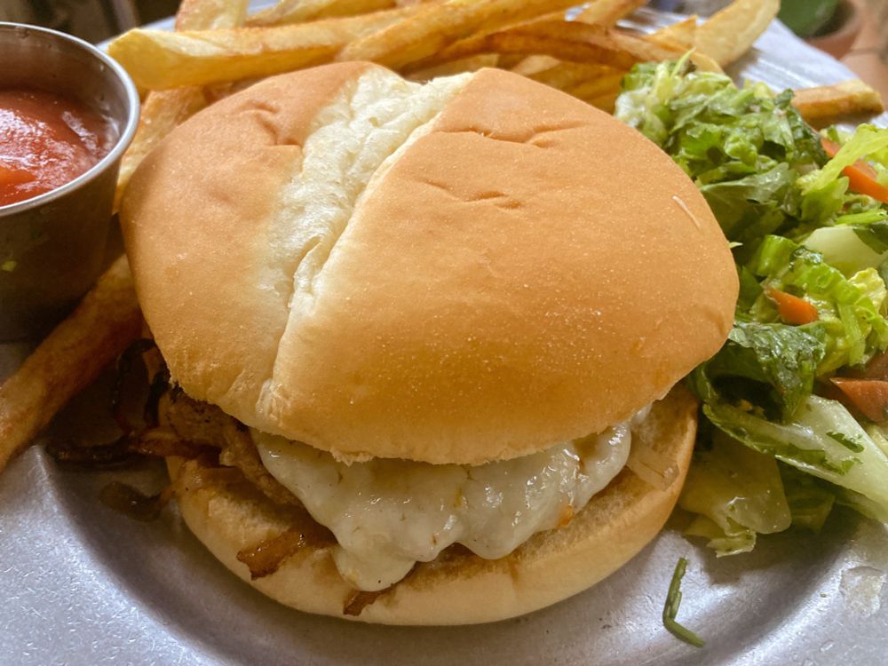 Burger fries salad 
