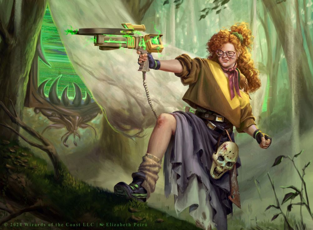 A girl wielding a scifi crossbow