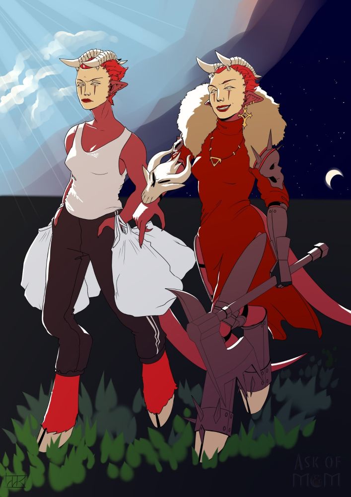 Two images of the hero Deleb, on the left is my fanon, how she would look if she got into our world, on the right is the image that was developed for Ask.
Два образа героя Дэлеб, слева мой 
фанон, как бы она выглядела, если бы попала в наш мир, справа тот образ, который разработан для аска.