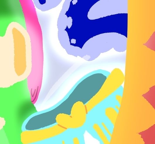 Pink fish like humanoid standing in front of a dress shop mirror with floating clothes all around him