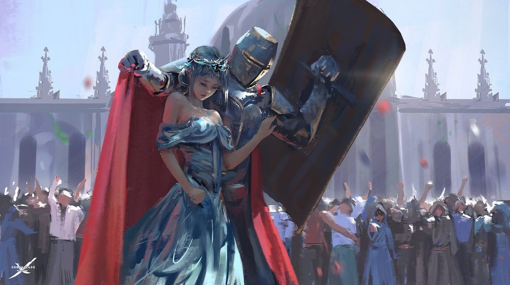 A knight protecting a princess