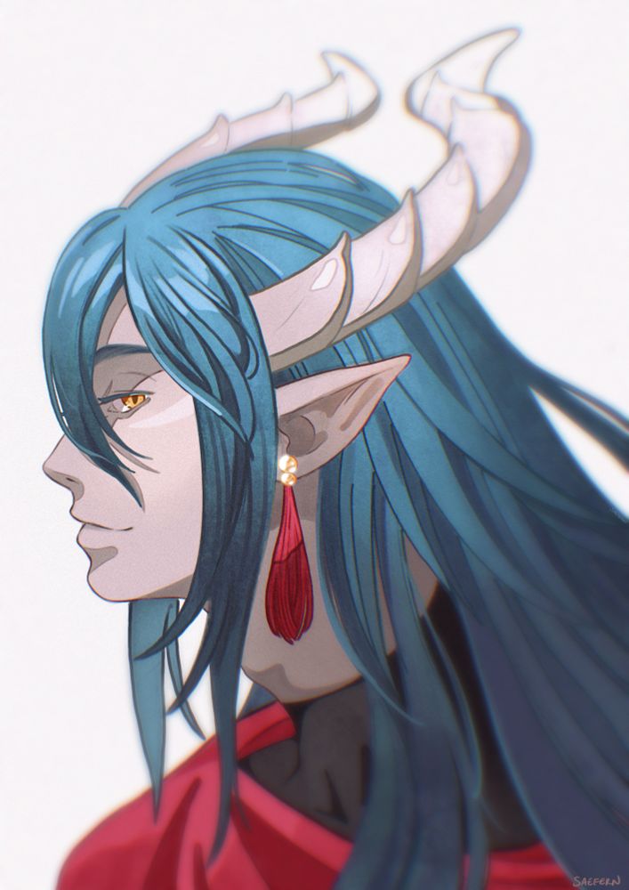 A fanart portrait of Caldarus in human form, from the game Fields of Mistria.
