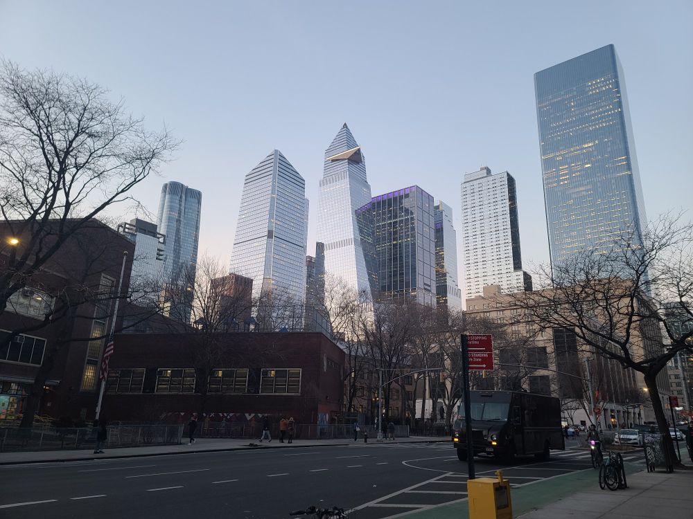 Picture of Hudson Yards skyline at twilight from 9th Ave looking north 