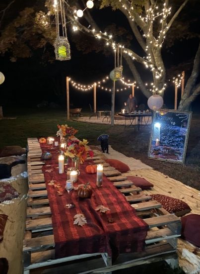 A table set for a flame-kissed feast.