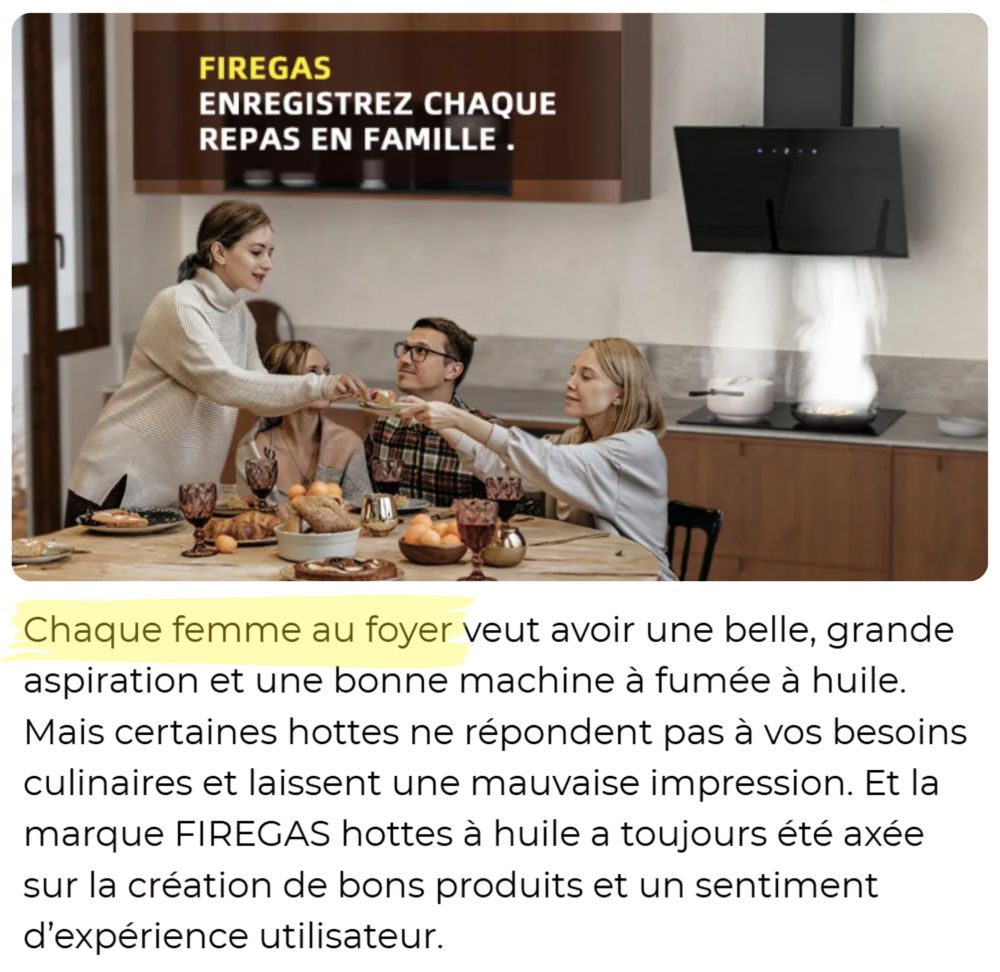 Chaque femme au foyer veut avoir une belle, grande aspiration et une bonne machine à fumée à huile. Mais certaines hottes ne répondent pas à vos besoins culinaires et laissent une mauvaise impression. Et la marque FIREGAS hottes à huile a toujours été axée sur la création de bons produits et un sentiment d’expérience utilisateur. (photo d'une famille avec maman qui remplie sont rôle de femme au foyer tradwife et qui sert à manger, après avoir cuisiner) 