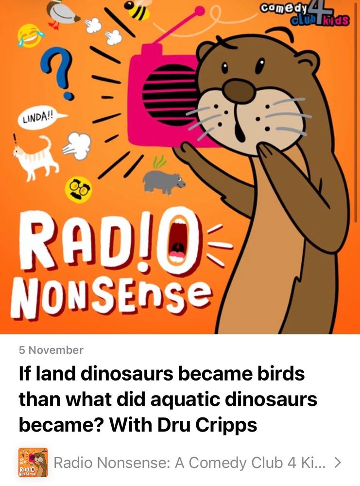 Image: Radio Nonsense logo. 
Text: If land dinosaurs became birds what did aquatic dinosaurs become? With Dru Cripps