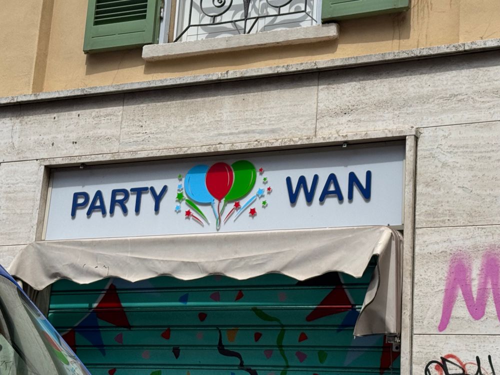 Shop sign saying Party Wan