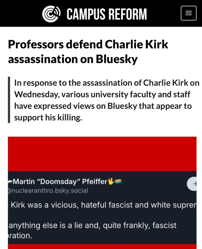Professors defend Charlie Kirk assassination on Bluesky
\ In response to the assassination of Charlie Kirk on Wednesday, various university faculty and staff have expressed views on Bluesky that appear to support his killing.