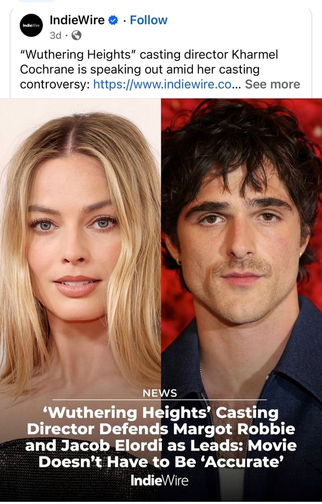 "Wuthering Heights" casting director Kharmel
Cochrane is speaking out amid her casting controversy: https://www.indiewire.co.. See more