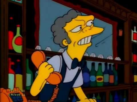 Moe from The Simpsons holding a phone