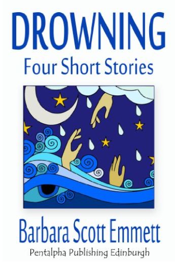 Image with hand reaching above blue waves. DROWNING - Four short stories.