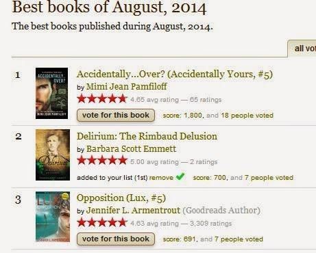 Image shows Delirum as number 2 on list of best books August 2014