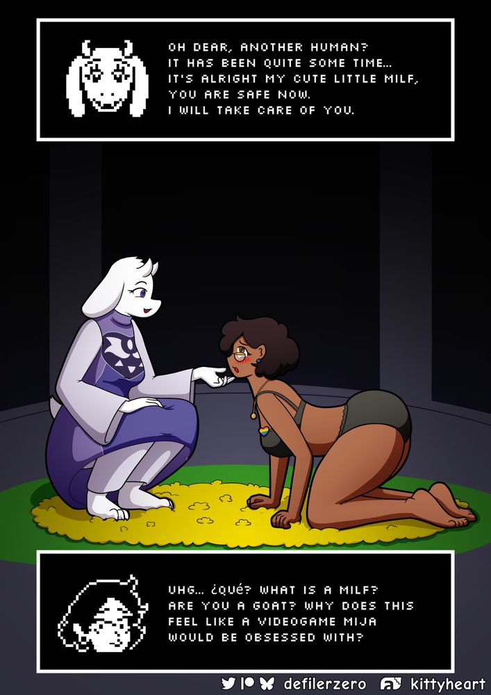 Toriel is hand beckoning Camila in the underwear to get close, as she is on her knees. Toriel is having an inviting gesture. Camila is blushing.
#comic #milf #lesbian #toriel #undertale #camila_noceda #the_owl_house #big_boobs #wide_hips #big_ass #big_butt #mind_control #thick_latina #furry #mature #latina #video_game #disney_channel #parody #crossover