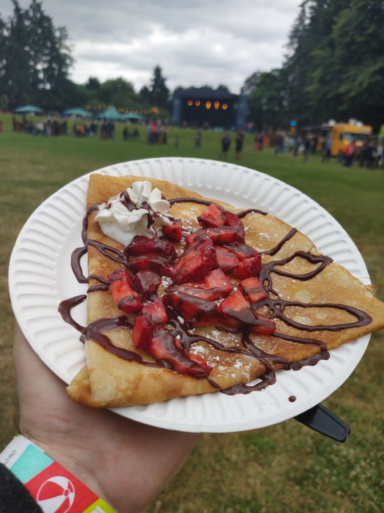 And I got a chocolate strawberry crepe between bands