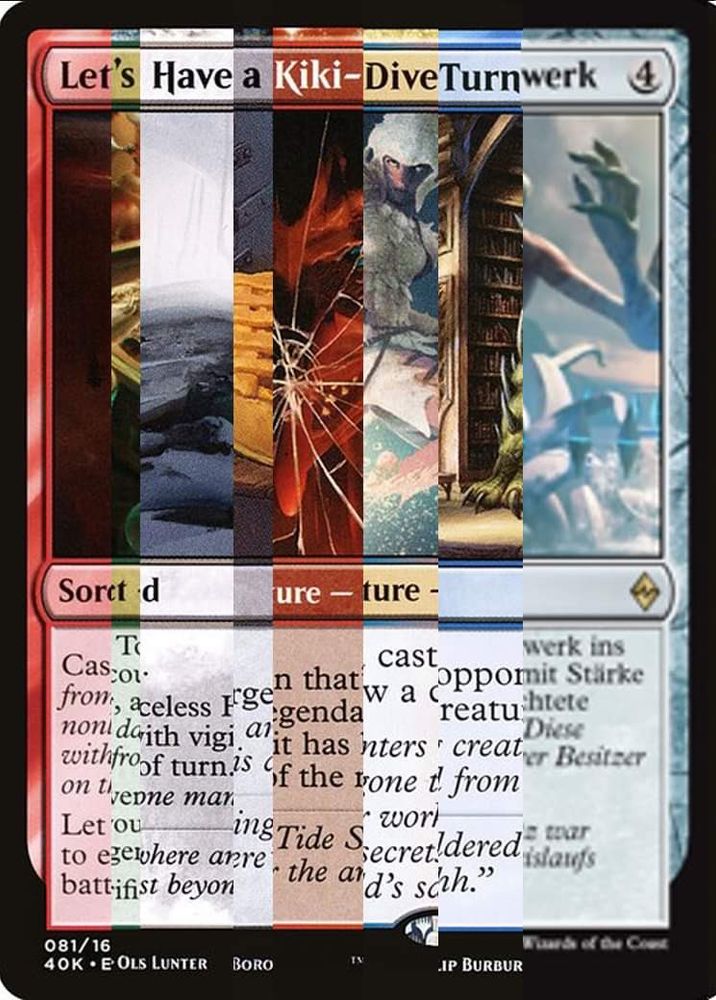 Magic cards mashed together to make the card name into "let's have a kiki- dive turn werk"
