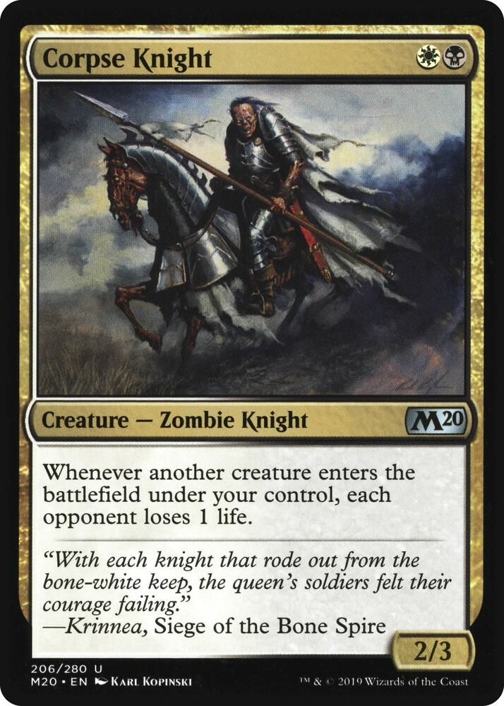 "Corpse Knight" card (wrong power & toughness)
