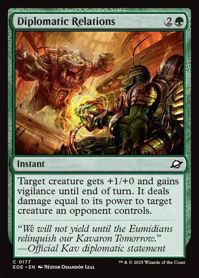 "Diplomatic Relations" card (required a text update that you must choose a creature you control)